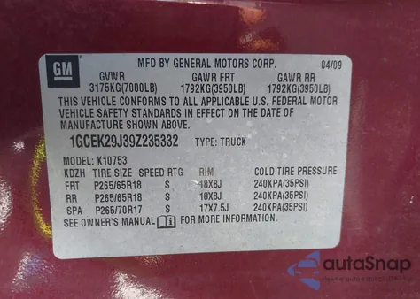 2009 Chevrolet Silverado 1500 Lt z USA, uszkodzony, nr VIN 1GCEK29J39Z235332